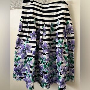Talbots Floral Striped Pleated Skirt - Black, White, Purple 8